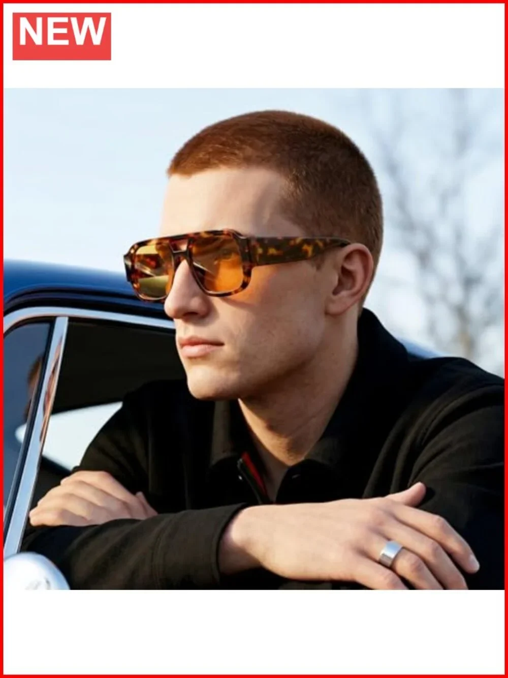 Retro Aviator Thick Frame Square Pilot Sunglasses for Women Men Double Bridge